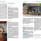 **Praktische Tipps**: Unterkünfte, Pensionen, Restaurants, Cafés und Bistros in Nieblum und Umgebung. Links ein Kircheninterieur. Rechts ein Café mit einem alten Boot im Eingangsbereich.