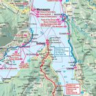 Karte mit Ortsnamen wie Menaggio, Griante, Lezzeno und Bellagio. Wanderroute und andere Sehenswürdigkeiten.