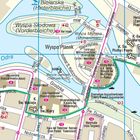Landkarte mit Fluss Odra, Inselnamen Wyspa Słodowa, Wyspa Piasek. Kirchen, Brücken und Straßen sind markiert.