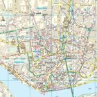 Stadtkarte von Porto mit Bezirken: Cedofeita, Vitória, Miragaia, Sé. Linien und Symbole für öffentliche Verkehrsmittel.