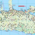 Landkarte von westlichem Kreta. Städte wie Chania, Kissamos und Souda sind markiert. Halbinseln und Berge sind verzeichnet.