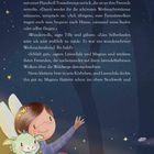Text über eine Feengeschichte bei Nacht. Illustration mit einem Kind, das einen kleinen Drachen und einen Vogel mit Mütze hält.
