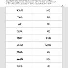 Silbenpuzzle: Schneide die Silben aus und bilde Wörter. Silben: KAN, TAS, AF, SUP, MUT, HUM, MAS, WAN, BRIL, BUT, NE, SE, FE, PE, TER, MER, SE, NE, LE, TER.