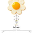 „Februar“ steht unter einer Zeichnung eines Mädchens, das ein Spiegelei hält, das wie eine Blume aussieht.