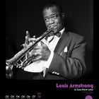 Text: "Louis Armstrong by Jean-Pierre Leloir". Ein Musiker spielt Trompete, daneben ein Kalender mit lila Zahlen.