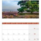 Kalenderblatt für August 2027. Oben links Pilz, oben rechts Eichhörnchen, darunter Heide-Landschaft mit Baum.