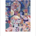 Text: August. Zahlen von 1 bis 31. Illustration: Bunte geometrische Formen, kubistisch angeordnet in lebendigen Farben.