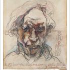 Text unten: "August" und die Kalendertage 1 bis 31. Künstlerische Skizze eines älteren Mannes.