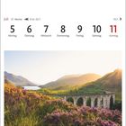 Kalender: Juli, Woche 27, 5. bis 11. Zitat: "Glenfinnan Viaduct am River Finnan, Highland". Bild: Viadukt in einer hügeligen Landschaft.