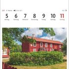 Juli, Woche 27, 5.-11., Montag bis Sonntag. Bild eines roten Holzhauses in Näsberg, umgeben von Grün.