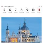 Juli Kalenderwoche 27, 5. bis 11. Juli; Bild einer beleuchteten Kathedrale in Madrid bei Dämmerung.