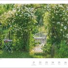 Juni, 25. Woche, 21 Montag Sommersonnwend, 27 Sonntag Siebenschläfer. 

Garten mit Rosenbüschen, Hängesessel, Tisch mit Getränken.