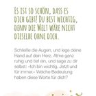 Text: „Es ist so schön, dass es dich gibt! Du bist wichtig.“ Weiche Pastellfarben und kleine Verzierungen ergänzen den Text.