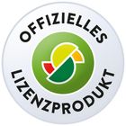 Text: "OFFIZIELLES LIZENZPRODUKT". Logo mit grünem, gelbem und rotem Muster in der Mitte.