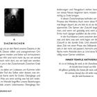 "Dazwischen" in Großbuchstaben, darunter ein Text über die Übergänge des Lebens. Links ist ein mystisches Bild in Schwarz-Weiß.