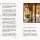 Links: Ein Text über Architektur und ihre psychologische Wirkung, erwähnt Thomas Heatherwick und Colin Ellard. Rechts: Bild eines aufwendig gestalteten Alhambra-Innenhofs.