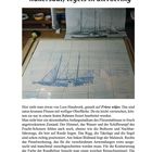 Titel: "Heimathafen - hukersaat, tegels in uitvoering".  
Beschreibung Malerei auf Fliesen, skizzenhaftes Schiff.