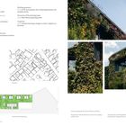 Text: Standort Karlsruhe, Details zur Begrünung und Bauweise. Fotos: Grüne Fassaden mit Pflanzen, Blumen und ein Grundriss.