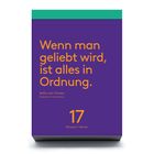 Lila Kalenderblatt mit orangener Schrift: "Wenn man geliebt wird, ist alles in Ordnung." Datum: "17 Mittwoch / Februar".