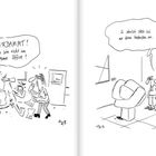 Zwei Cartoons: Links schreit jemand "VERDAMMT! Ich bin nicht im Home Office!", rechts: "So ähnlich stelle ich mir deine Gedanken vor."