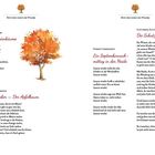 Titel: „Bunt sind schon die Wälder“. Texte: „Vier Kastanienbäume“, „September – Der Apfelbaum“, „Ein Septembernachmittag in der Heide“ und „Die Schatzgräber“. Illustration eines Baumes mit Herbstlaub.