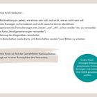 Oben: Tipps zur konstruktiven Kritik. Unten: Betonung der gewaltfreien Kommunikation. Rechts: Kreis mit Teambesprechungen.