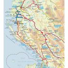 Landkarte von Südalbanien, zeigt Städte wie Vlorë und Berat, Straßenverläufe und geografische Details.