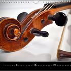 Kalenderseite mit Datum 8. Ein Violinen-Schneckenwirbel mit Bogen auf weißem Hintergrund.
