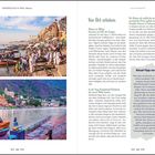 Links: "INNERER HALT & SINN | Ahimsa". Rechts: "Vor Ort erleben". Zwei Fotos von Flüssen mit Menschen und bunten Gebäuden.