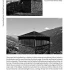 Texte: “61. The old chapel was destroyed by an avalanche in 1984. 62. View of the building’s western cup and towards the Rhine Valley.”

Zwei schwarzweiße Fotos zeigen Landschaft und moderne Architektur. Links senkrechte Inschrift: "Descending from Gottfried Psenner to Lake Constance".