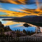 Kalender mit "Lake Tahoe 10". Malerische Landschaft bei Sonnenuntergang mit See, Insel und bewaldeten Hügeln.