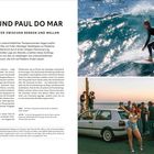 JARDIM UND PAUL DO MAR: ZWILLINGSDÖRFER ZWISCHEN BERGEN UND WELLEN. Surfer auf Welle; Gruppe feiert am Strand neben Auto.