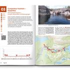 Tour 03: Gumpentour Fossheim – Døynjafoss, 4,5 km, 1:30 h, 110 hm. Karte mit Wanderroute und Foto eines Wasserfalls.