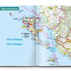 "Kérkyra (Korfu)", "Ιόνιο Πέλαγος", Übersichtskarte. Detaillierte Landkarte einer Inselregion mit Straßen und Orten.