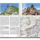 Links oben: „Die renovierte Gipfelstation der Nebelhornbahn.“ Rechts oben: „Eine ‚zackige‘ Angelegenheit – der Hindelanger Klettersteig.“ Darunter Karte zum Hindelanger Klettersteig.