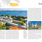 Text: "Topkapi-Palast." Eine Karte der Region, mit einem Foto des Palastes von oben, umgeben von Wasser und Bäumen.