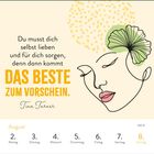 Zitat von Tina Turner: "Du musst dich selbst lieben und für dich sorgen, denn dann kommt das Beste zum Vorschein." Zeichnung mit Gesicht.