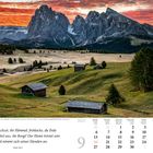 "Darum jauchzet, ihr Himmel; frohlocke, du Erde..." September 2027 Kalender. Landschaft mit Bergen, Hütten und dramatischem Himmel.