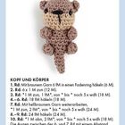 Text: "SEEOTTER", "KOPF UND KÖRPER", dann Häkelschritte 1 bis 13 beschrieben. Illustration: gehäkelter brauner Seeotter.