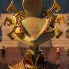 Illustration von tierähnlichen Charakteren in farbenfroher Kleidung. Im Vordergrund steht ein verzierter Reptiliencharakter.