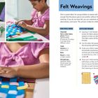 "Felt Weavings" Anleitung für Kinder, benötigt Filz, Schere, Lineal. Anleitungsbilder zeigen ein Kind beim Basteln mit buntem Filz.