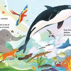 Text: "Big, small or in-between, animals are truly amazing. Every animal on our planet is one of the family—and also one of a kind. Even though they each have their own likes and dislikes, abilities and habits, there are some things all animals have in common ..." 

Illustration: Bunte Tierwelt mit Giraffe, Orka, und Affe, Kinder und Natur.