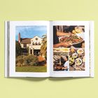 Texte: "Opposite: The house, a historic building"; "Above: All food at So-Fie."

Bilder: Ein Haus, Essen und eine kochende Person.