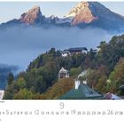 "Berchtesgaden mit Watzmann" steht über einer herbstlichen Landschaft mit Berg, Bäumen und Häusern. Unten ist der Monat "9".
