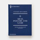 „CULINARY ARTS SCHOOL 4 MEAT, POULTRY AND GAME RECIPES AND STEP-BY-STEP TECHNIQUES“. Blaues Hardcover-Buch.