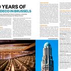 "100 YEARS OF ART DECO IN BRUSSELS" steht oben. Unten: Bild eines großen, eleganten Kinosaals mit prunkvollem Dekor.