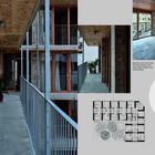 "CIRCULAR ESSENCE. Materials from the demolished school such as concrete..." zeigt Balkone, Pflanzen und Gebäudestrukturen aus Holz und Beton.