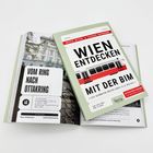 "Wien entdecken mit der Bim", rote Straßenbahnillustration, Buchseiten zeigen "VOM RING NACH OTTAKRING" und Streckendetails.