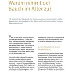 Seite 14: "Warum nimmt der Bauch im Alter zu?" Text erklärt hormonellen Einfluss und Muskelabbau auf Gewichtszunahme.