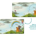 „Tut’s jetzt noch weh? Noch ein klitzekleines bisschen.“ Zwei Mäuse sehen einen Regenbogen. Illustration mit Schmetterling.